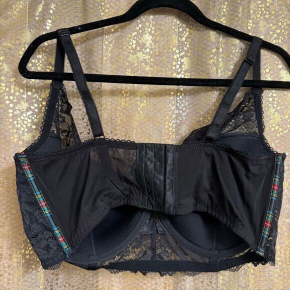 Adore Me Red Green Plaid Rochelle Plus Black Lace Bra Lingerie Set 40H 2X - Picture 5 of 7